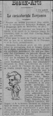 Article sur Benjamin Roubaud et écrit par Grass-Mick, publié dans la revue Comœdia du 9 août 1927