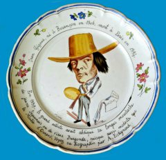 Une assiette célébrant Jean Gigoux en reproduisant le portrait fait par Benjamin Roubaud dans le panthéon charivarique