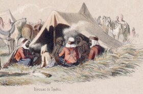 Planche 2 de l'Album d'Afrique (détail, Bivouac de spahis) - Aquarelle de Benjamin Roubaud