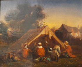Un bivouac de spahis - Huile sur toile de Benjamin Roubaud