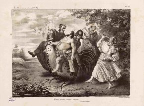 "Verse, verse, verse encore (scène bachique)" - lithographie par Benjamin Roubaud pour la Caricature du 30 janvier 1834