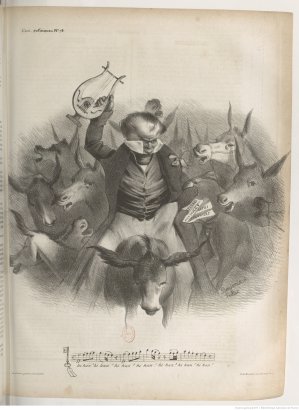 Caricature de Jean-Pons-Guillaume Viennet par Benjamin Roubaud dans le Charivari : Ânes, Hi han Hi han